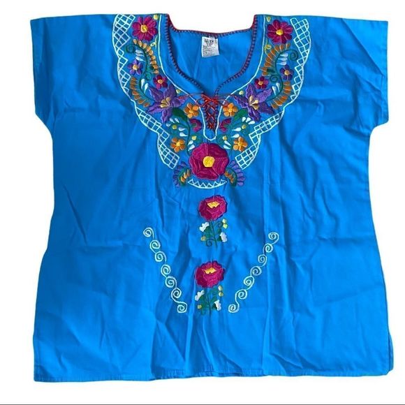 Yonni Lopez handmade Mexico blue embroidered top - Picture 6 of 6
